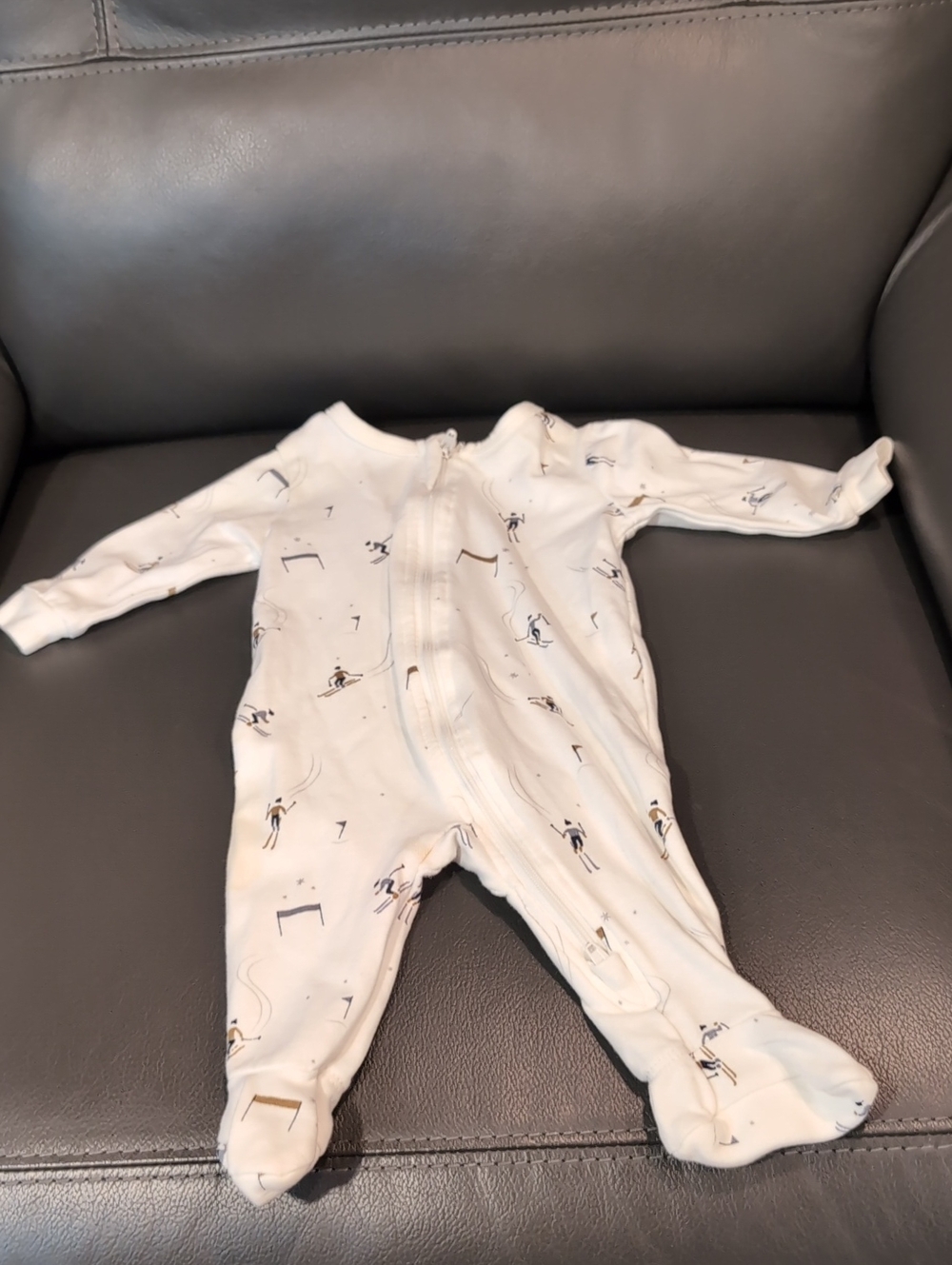 Petit Lem White Footed One-Piece with Ski Print